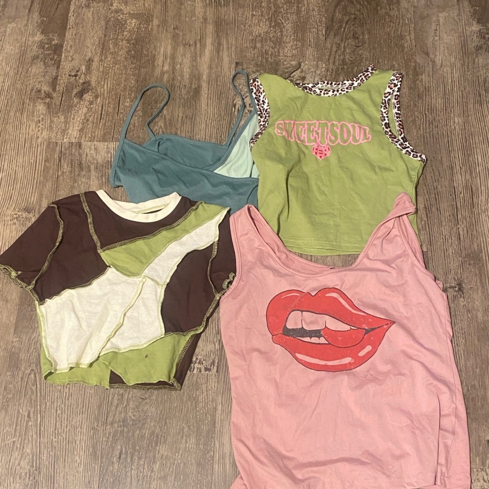 SHEIN Women's Crop Tops Set - Green, Pink, Brown